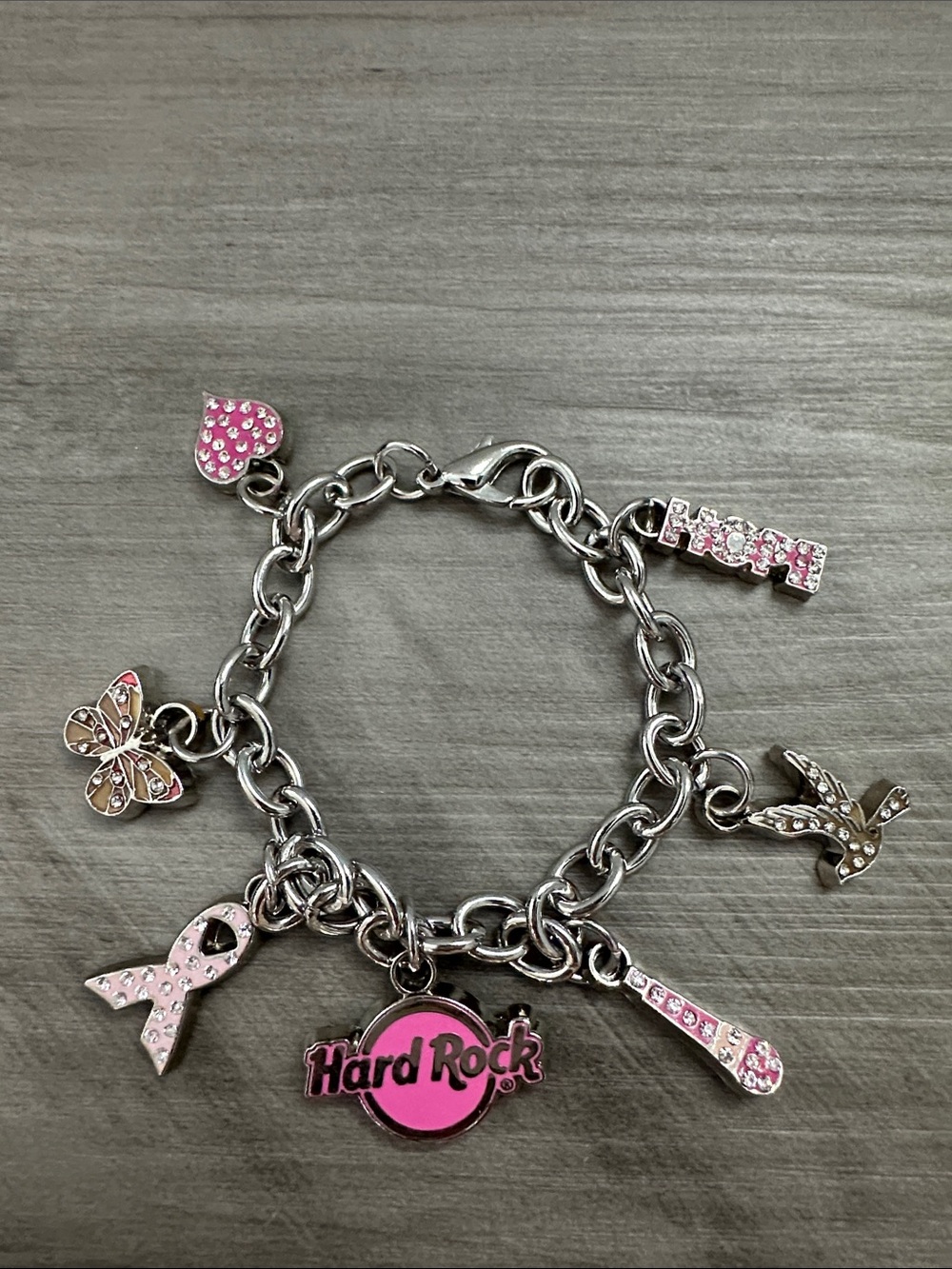 Hard Rock Cafe Pink Breast Cancer Awareness Charm Bracelet